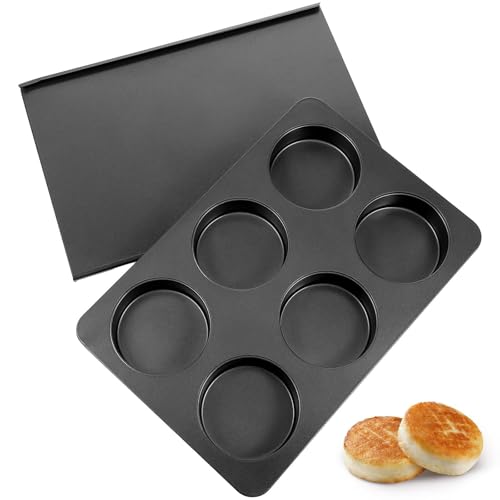Molde para magdalenas inglesas con tapa, para hamburguesas, panecillos, huevos, sándwich, frittata y canela, 6 tazas