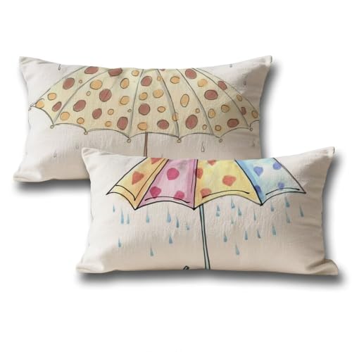 Funda Cojin 50x80 Juego de 2, Cojines Paraguas Lino Protector Almohada, Impresión a Doble Cara, Rectangular Funda Almohada para Sofá Dormitorio Hogar, Halloween Decoracion Otoño Cojines, Blanco D-389