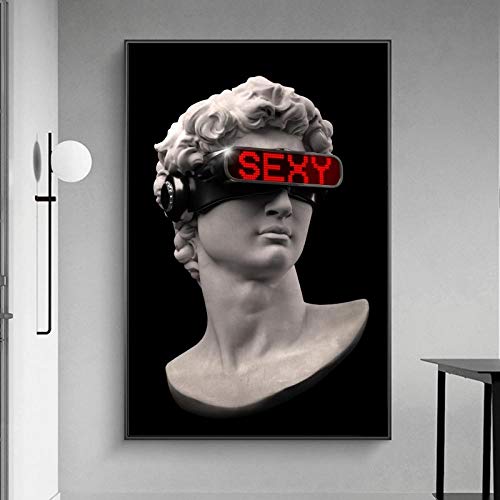 Lustige Kunst David Skulptur mit VR Brille Wandkunst Leinwand Poster und Drucke Zusammenfassung David Leinwand Gemälde Wanddekor Bilder 60x80