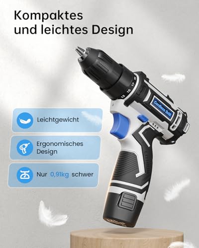 VIWKO 12V Akkuschrauber, Akkuschrauber Klein, 25+1 Drehmomenteinstellung Akkubohrer, 98tlg Zubehör, LED-Licht, 10mm Bohrfutter, 25Nm Drehmoment, 2000 mAh Akku, Akku Bohrschrauber für Reparatur & DIY 3