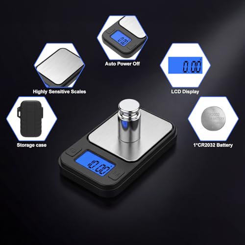 Diyife Präzisionswaage 0.01 G/200G, 8 Einheiten Ultraportabel Feinwaage, mit LCD Display und Tara Funktion Küchenwaage, mit Aufbewahrungsbox, Briefwaage für Lebensmittel, Schmuck, Medizin, Labor