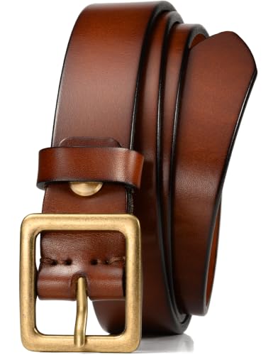 WOLFANT Full Grain Leather Belt for Women 1.1 Ladies Casual leather Jean Belt with Vintage Square buckle in Gift Box