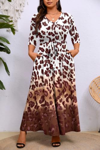 Image of Runwind Plus Size Dress for Women - 3 /4 Sleeve V Neck Maxi Dresses for Women (XL-6XL)