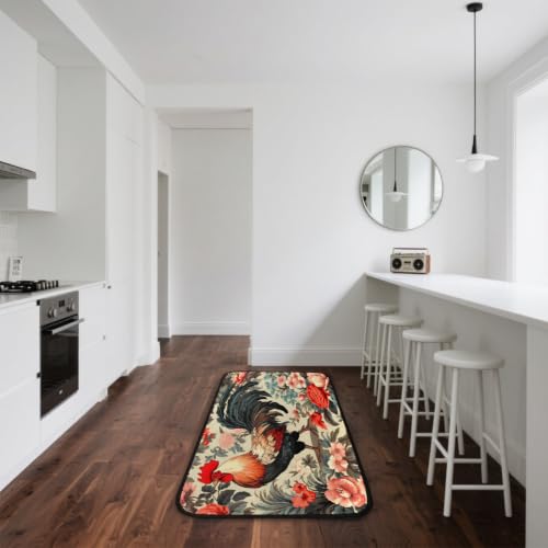 Tapis de cuisine rétro coq floral 183x61cm tapis sol lavable - 7