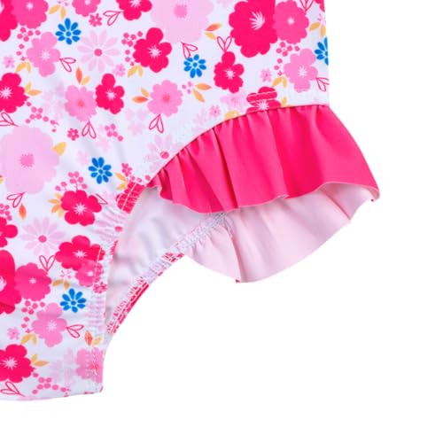 Image of Baby Toddler Girl Long Sleeve Ruffle Swimsuit One Piece Zipper Rash Guard Bathing Suit with UPF 50+ Sun Protection