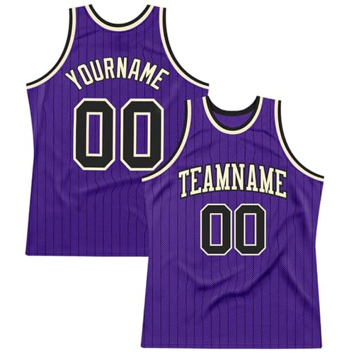 Personalized Basketball Jersey for Men, Purple Basketball Jersey, Purple Pinstripe Black-Cream Basketball Jersey, Basketball Shirt, Custom Jersey Basketball, Basketball Gifts, Mens Basketball Jersey