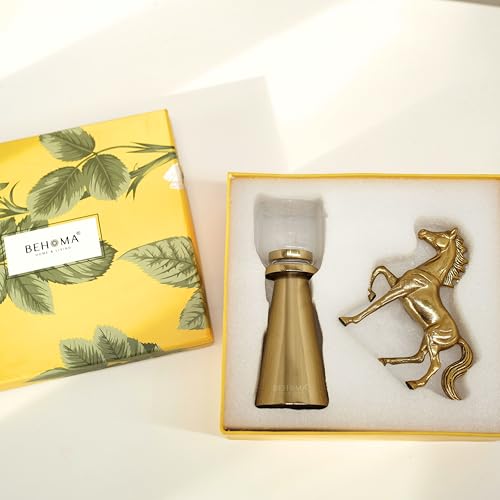 Image of BEHOMA Royal Glow Luxury Home Decor Gift Hamper | Aluminium Horse Figurine Showpiece with Metal & Glass Tea Light Candle Holder | Decorative & Vastu Gift for Living Room, Wedding & Housewarming