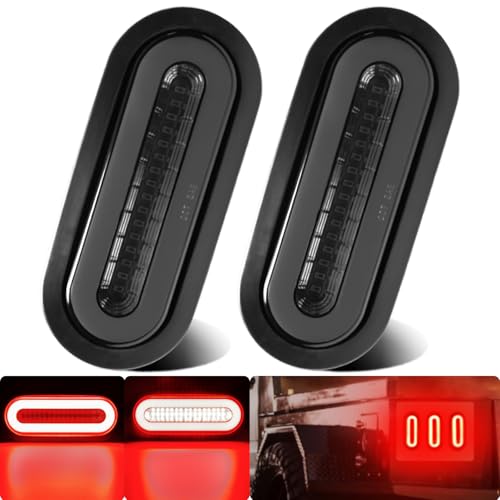 WahMOTOTin 2Pcs 6 inch Smoked Lens Oval Red 52 LEDs Trailer Boat Halo Brake Stop Running Turn Signal Tail LightsPatented w/Rubber Grommet Sealed Submersible IP67 for Truck/RV/Van DC 12V