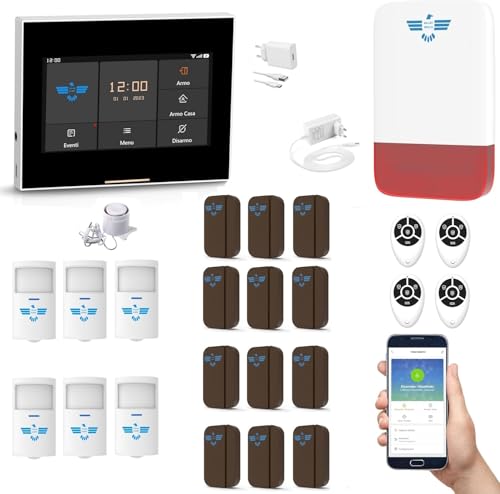 ITALIAN ALARM - Allarme Casa Senza Fili con Sirena Esterna, Kit Antifurto Casa Wireless con App e SIM GSM, Allarme Porta Ingresso e Finestre già configurato. Mod. Micro Touch, Video Tutorial Italiano