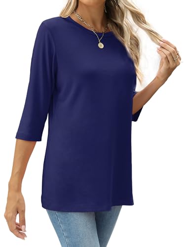 Image of JomeDesign Womens Tops 3 /4 Sleeve Shirts Round Neck Loose Casual Blouses