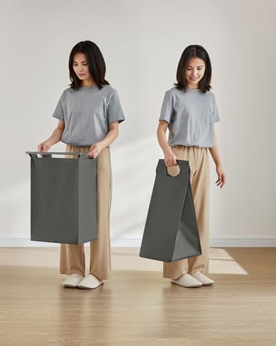 Image of VASAGLE Laundry Basket, Laundry Basket with Shelf, Laundry Box, Oxford Fabric Laundry Bag, Removable, Metal Frame, 47 L, 42 x 28 x 75 cm, Slate Grey /Anthracite Grey, BLH001G01