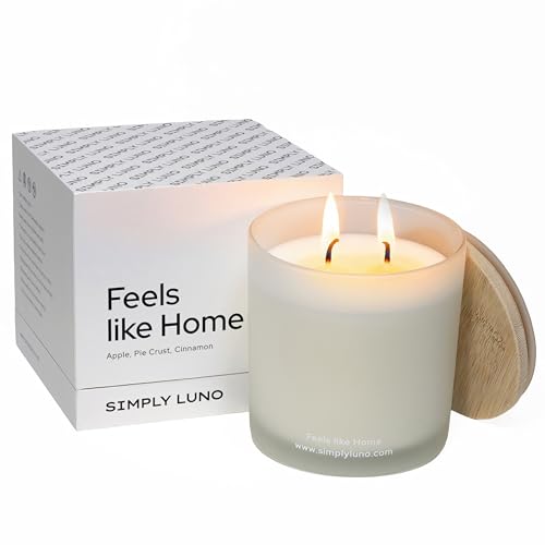 Feels Like Home - Apple, Cinnamon & Vanilla Scented Candle – 14oz Soy Wax Large – Cozy Fall Candle for Home – 50+ Hour Burn – Eco Friendly Gift Box in Reusable Glass Jar with Bamboo Lid