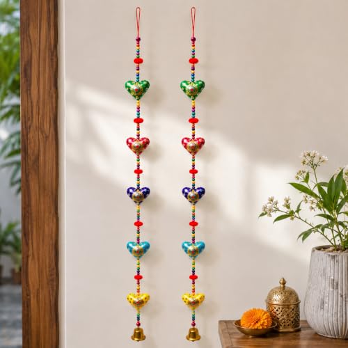 Image of Bindian Toran for Main Door, Decorative Door Thoranam Hanging, Diwali Decoration for Home Entrance, Wall Decor Hanging Ornament, Traditional Festive Welcome Decor for House, Pooja (Heart Pack of 2)