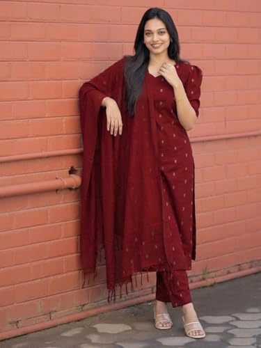 Image of ANNI Designer Women's Purple Printed Kurta Set | Pure Viscose 3 Piece Ethnic Suit Set with Pant & Dupatta | Festive for Women | Cotton Kurta Sets for Woman