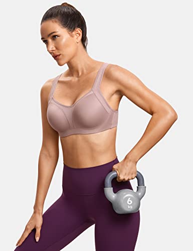 Image of SYROKAN Women's High Impact Underwire Sports Bra High Support Large Bust Padded Adjustable Straps Running Bra