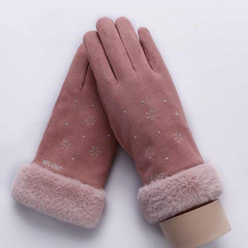DIODIOR Guanti Guanti Touch Screen da Donna Guanti invernali a Doppio Strato sfocati caldi Con ricami a fiocco di Neve caldi, 081E-Hua- Rosa, Taglia Unica Cover