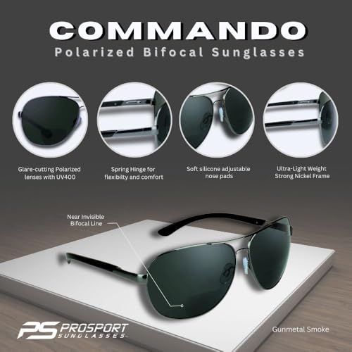 Image of proSPORT Polarized Bifocal Aviator Reading Sunglasses Men, Fishing Sunglass Readers, UV400 Polarized Lens, Driving Golf Beach