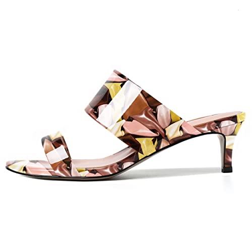 MERRORI Women's Open Toe Patent Slip On Casual Mules Dating Kitten Low Heel Sandals 2 Inch2