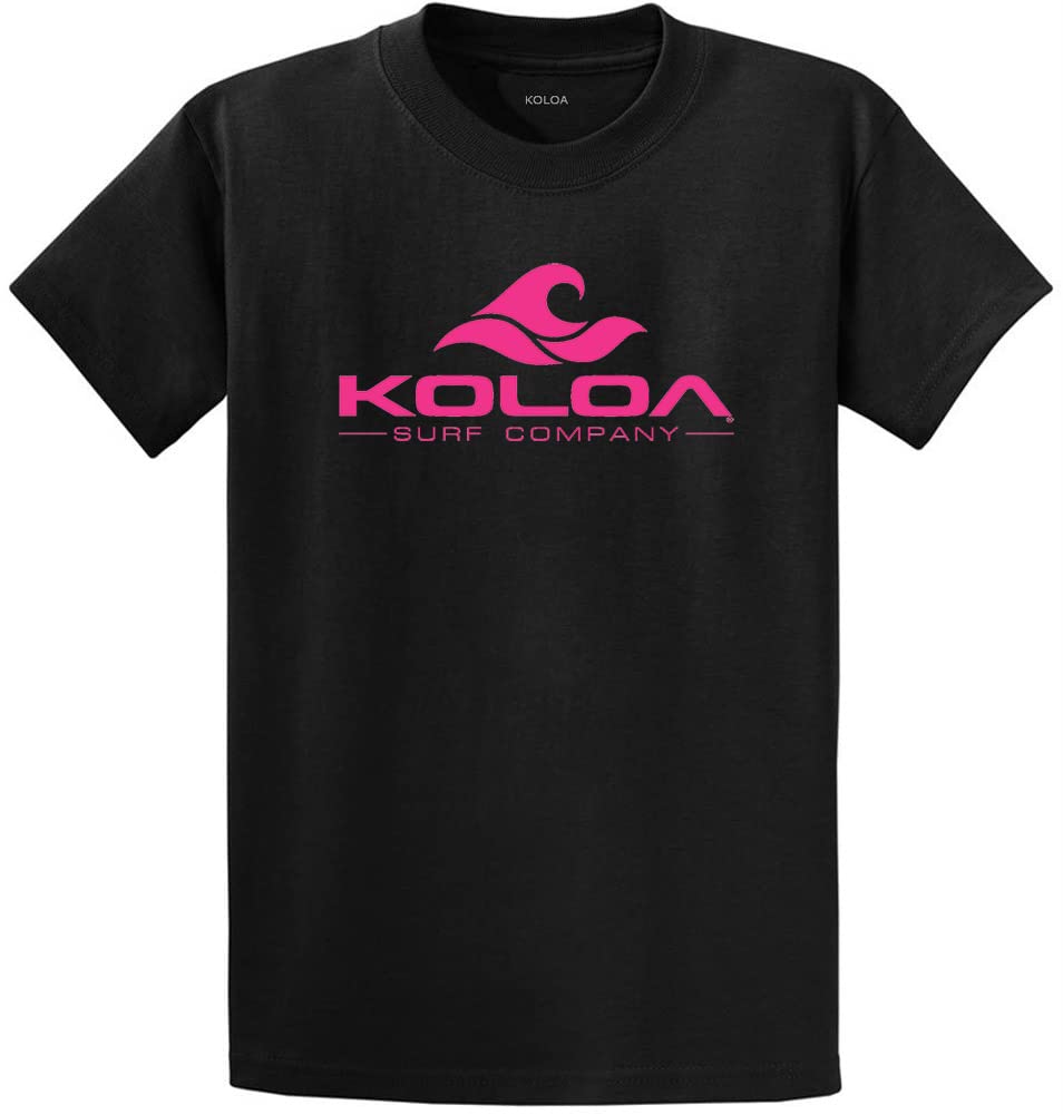 Joe's USA Koloa Surf Classic Wave Logo Heavy Cotton T-Shirt-XL-Black/Pink