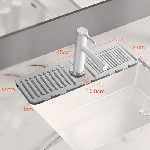 LilyAbeille Tap Splash Guard Tap Mat for Kitchen Sink Soft Silicone Material, Easy to Clean, Adjustable Calibre (Grey) - Image 3