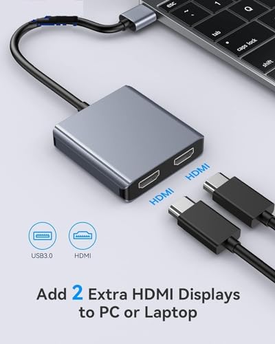 Image of USB 3.0 to Dual HDMI Adapter - 4K@30Hz and 1080P@60Hz Hdmi Splitter for Dual Monitors, USB 3.0 to 2 HDMI Adapter Compatible with Windows /MacOS /Android /Win XP