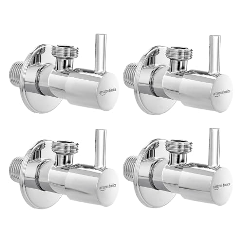 Image of Amazon Basics Angle Valve | Stainless Steel Body with Brass Cartridge and Wall Flange | 4 Pieces | Bathroom and Kitchen Use [Chrome]