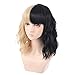 incohair 14 Inches Half Blonde and Half Black Wig 2-Tone Dyed with Bangs Short Curly Wavy Bob Wig