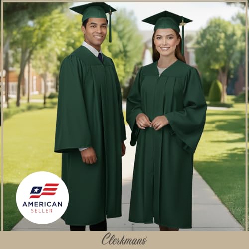 Image of CLERKMANS Unisex Matte Graduation Cap Gown Tassel Package, High School and University