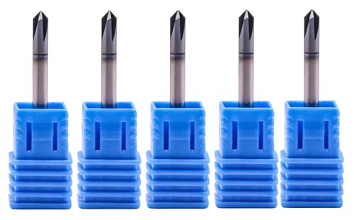 Image of 4 Flute 90 Solid Carbide Chamfer End Mill Set(5Pcs, 1 /8 inch), AlTiN Coated | 90 Chamfer Angle, 1 /8 inch Shank 1-1 /2 inch OAL, Single End, V Groove Router Bit, for Milling Alloy Steel, Carbon Steel, Cast Iron