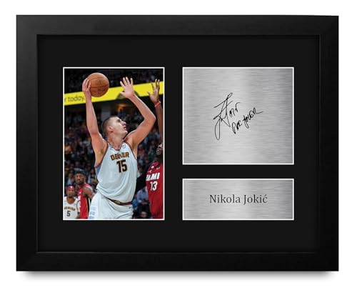 HWC Trading Nikola Jokic Denver Nuggets Basketball Gifts Printed Signed Autograph Picture for Basketball Memorabilia Fans - US Letter Framed (ID-008606)