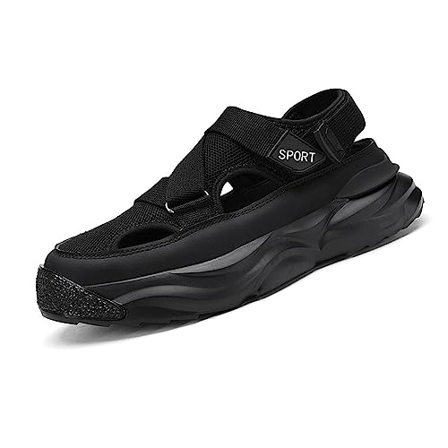 AUNTHUI Men's Outdoor Non-Slip Breathable Mesh Sports Sandals,Closed Toe Anti-Collision Toe Casual Beach Fisherman Sandals,Summer Walking Leisure Hiking Driving Platform Sandals