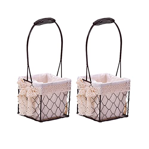 Wnvivi 2 Pcs Iron Flower Girl Baskets,4.3 Inch Bowknot Wedding Flower Baskets with Lining,Candy Petal Flower Basket Organizer for Party Holiday Decor(Style-3)