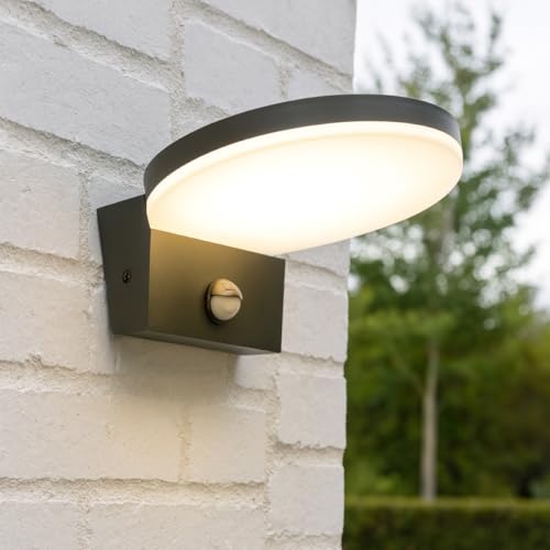 CGC Lighting Black Curved LED Outdoor Outside Wall Light 4000k Natural White Integrated LED IP65 (Round Black PIR)