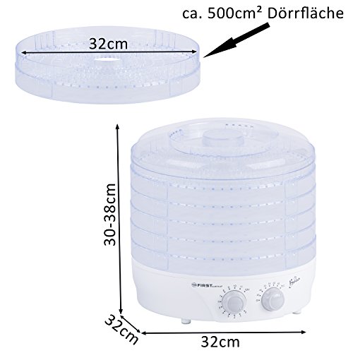 TZS First Austria - Dörrgerät mit Timer bis 12 Std und Temperaturregler von 35-70°Celcius, 5 Etagen, BPA Frei, inklusive Rezeptheft, Dörrautomat Dörrgerät Obsttrockner Dörrapparat mit Zeitschaltuhr - 5