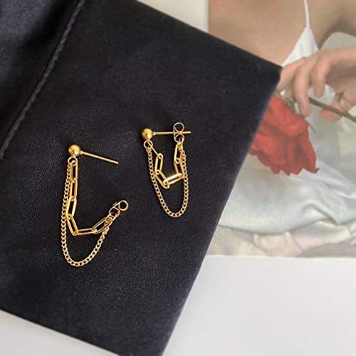 14K Gold Plated Drop Chain Link Dangle Earrings for Women Threader Earrings4