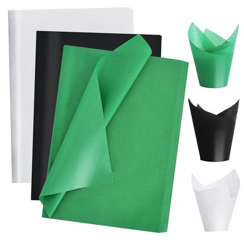 Image of BEISHIDA 90 Sheets Green Black White Tissue Paper Bulk, Halloween Wrapping Tissue Paper for Gift Bags, 14 x 20 Inch Gift Wrap for Halloween Graduation Birthday DIY Crafts Holiday Flowers