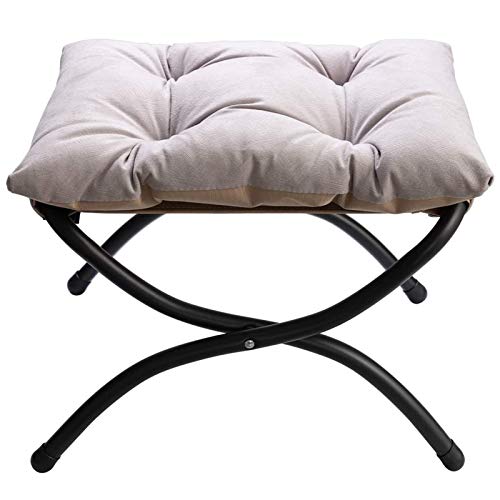 HollyHOME Reposapies Plegable Salon Taburete con Patas Metal Pequeño Reposapies Sofa Otomano Plegable Jardin Balcon, Gris