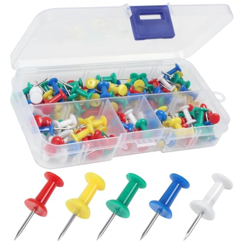 YOYUSH Épingles à dessin, lot de 100 punaises réutilisables avec boîte de rangement en plastique solide, punaises antirouille pour tableau d'affichage en liège,...