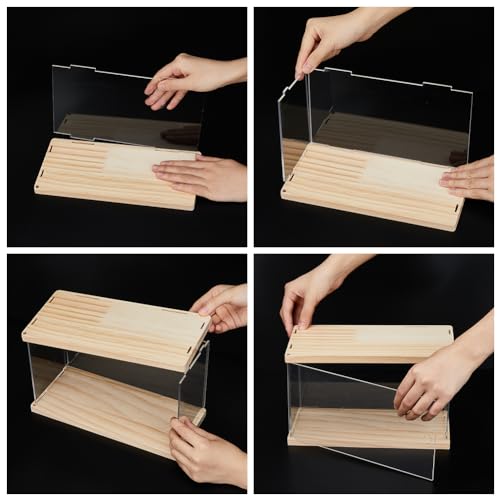 SUPERFINDINGS 2 Tier Acrylic Display Case with Wood Base Organizer Box for Collectibles Clear Wood Showcase Storage Box for Models Building Blocks Display Holder - Image 4