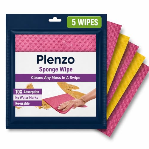 Image of Sponge Wipes- Reusable, Kitchen and House Cleaning- Easy to use, Cleans Any Mess in a Swipe, Absorbs Water its own 10x Weight, Multi- Color, Biodegradable (Pack of 5)