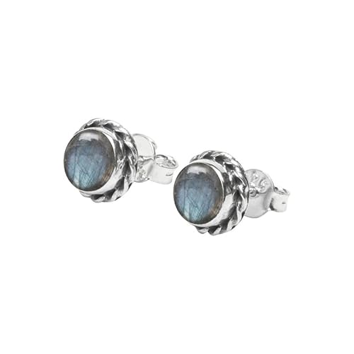 Grey Blue Fire Labradorite Stone Stud Post Earrings 925 Sterling Silver Gemstone Earring 6 Mm Round Gift #TOP3