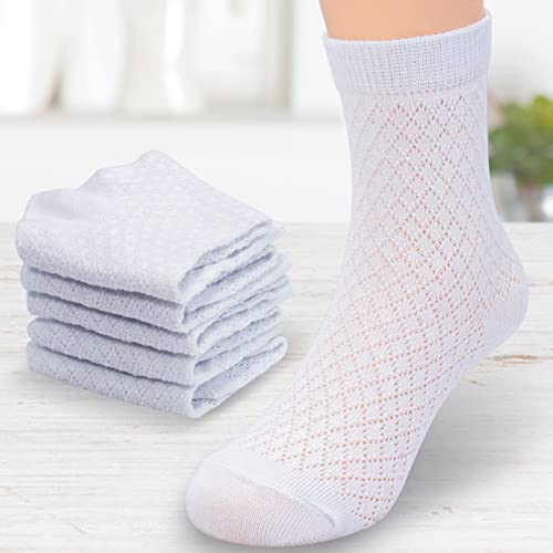 Looching 5 Pairs Toddler Cotton Socks Baby Thin Summer White Mesh Crew Ankle Dress Sock for Girls Boys kids 1-9Years3