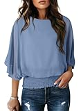 Dokotoo Womens Blouses Dressy Casual Flutter Ruffle Batwing Sleeve Tops Summer Spring Chiffon Blouses Holiday Boho Fancy Formal Poncho Tops Business Work Office Clothes Trendy Outfits Bea Blue XL