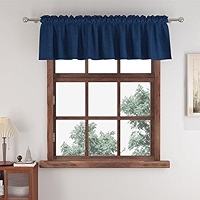 Small Window Curtain Valance - 52x16 Inch Faux Linen Black Cafe Curtain With Rod Pocket