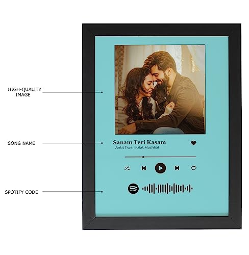 Image of Personalized Song And Wood Image Upload Spotify Plaque -Customized Rectangular Wall Photo Frame For Lovely Family Gifts|Size(8X10) Inch,Pack Of 1 -Turquoise