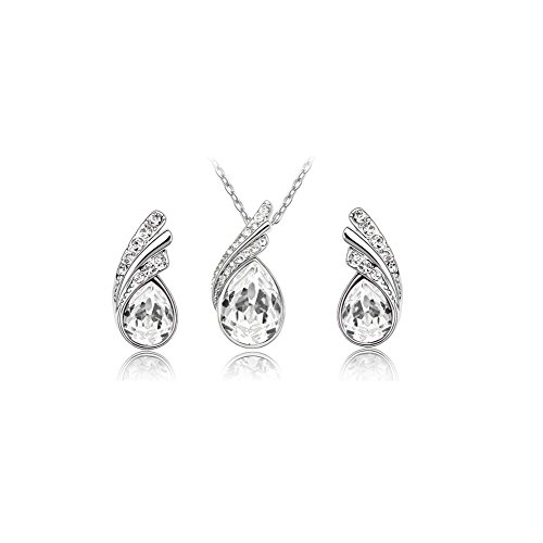AoE Performance Cristal de Larme Goutte d'eau Argent Diamant Boucles d'oreilles élégantes et Collier Parure