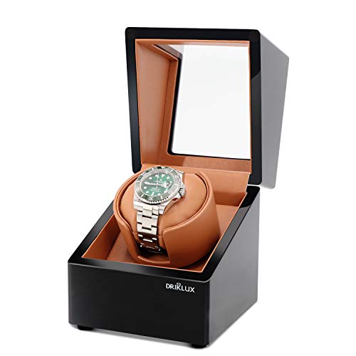 Driklux Automatic Single Watch Winder Box for Rolex with Quiet Motor - Premium Solid Wood Black Piano Exterior and Soft Flexible Watch Pillows of Black Leather - Thumbnail 2