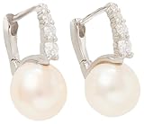 kate spade new york Fine Jewelry Meant to Be Pearl and Diamond Huggies, Silver/Pearl, One Size