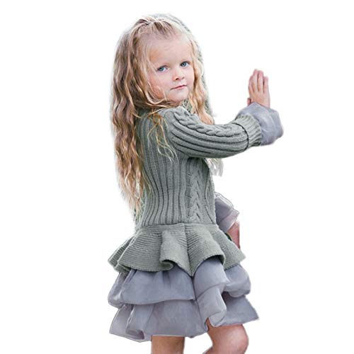 2-7T Girls Winter Dress Knitted Pouffe Crochet Warm Fashion Sweater Dress - 8 Colors3