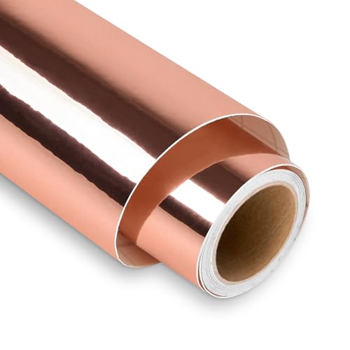 Rose Gold Permanent Vinyl - 12 x 5FT Rose Gold Vinyl Roll, Outdoor Self Adhesive Vinyl Roll for Decor Sticker, Party Decoration, Car Decal